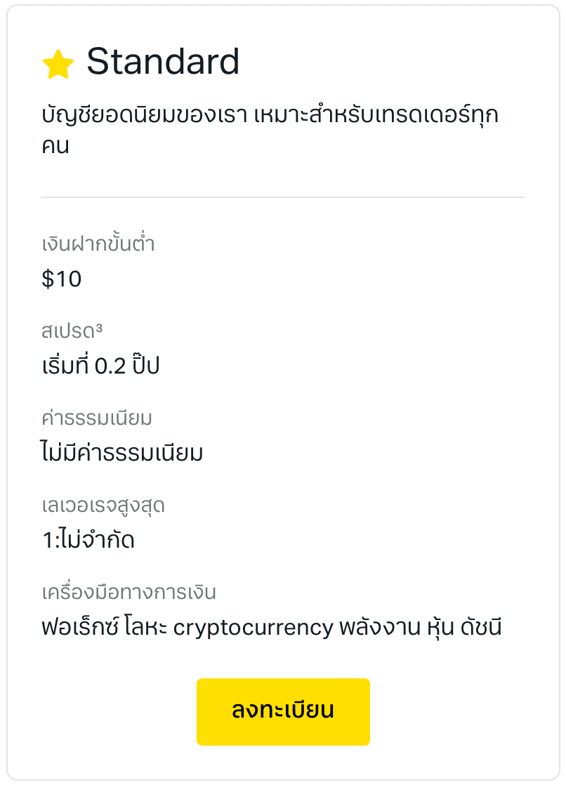 ประเภทบัญชี Exness Standard