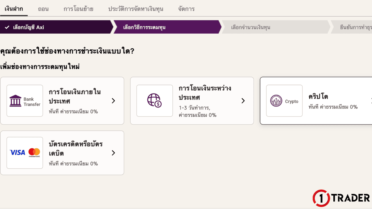 การฝากและถอนเงิน AXI